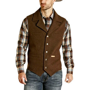 Powder River Outfitters Men's Montana Vest Brown Wool Western Cowboy XXL/2XL